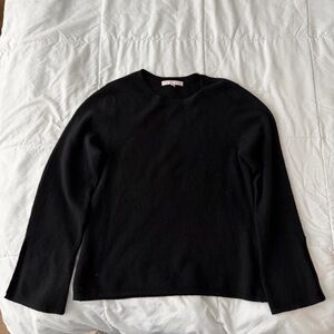 The Cashmere Project Pullover Knit Sweater L Black 100% Cashmere Slit Sleeve